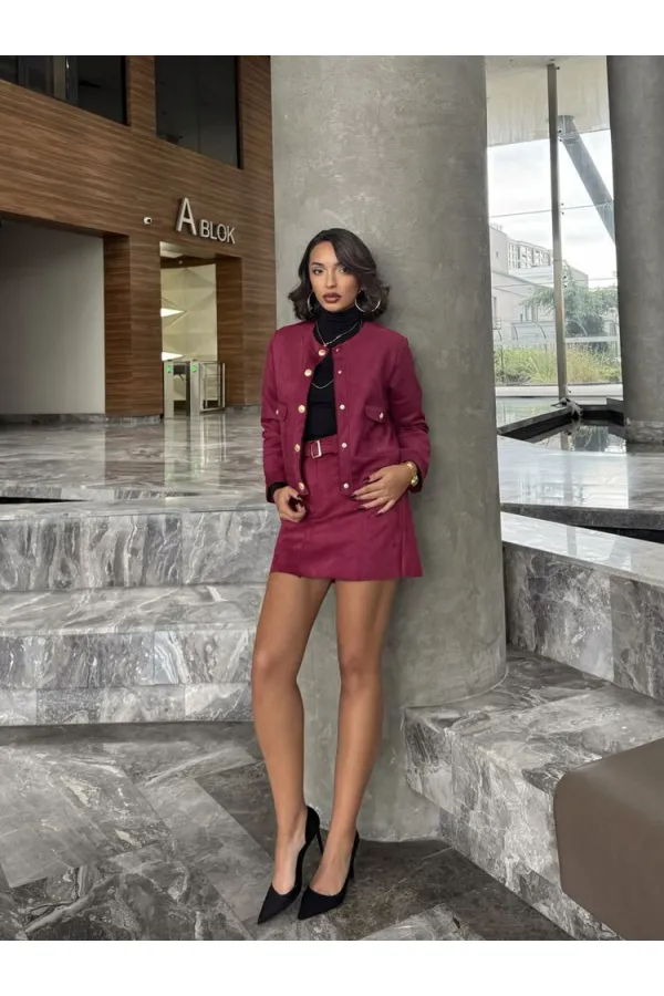 Veste en daim à poches en gros - Rouge bordeaux | TOPSHOW | F1800