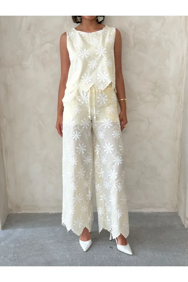 Nakışlı Toptan Pantolon - Sarı | Topshow