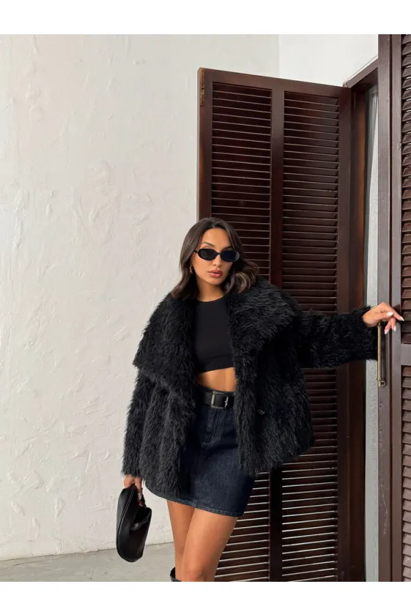 Women's Faux Fur Wholesale Coats – Fluffy, Soft Textured, Stylish Winter Outerwear - BLACK