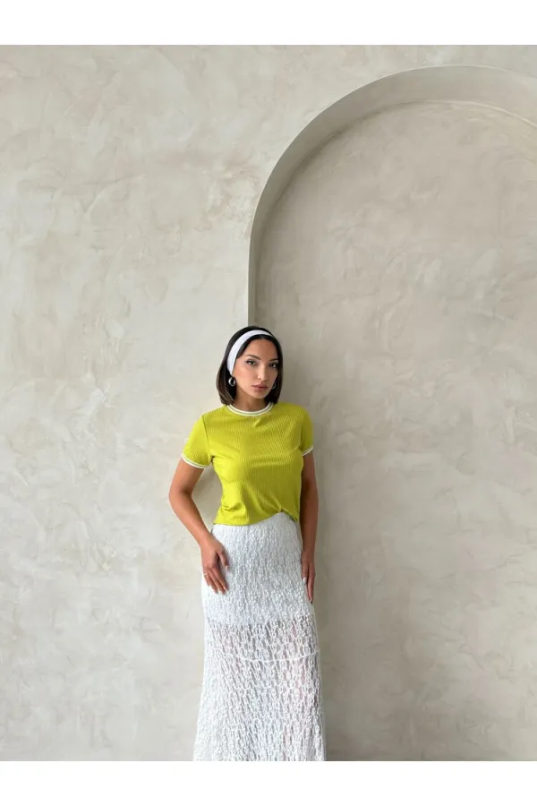 Topshow Fistık Krem Bisiklet Yaka Toptan T-Shirt