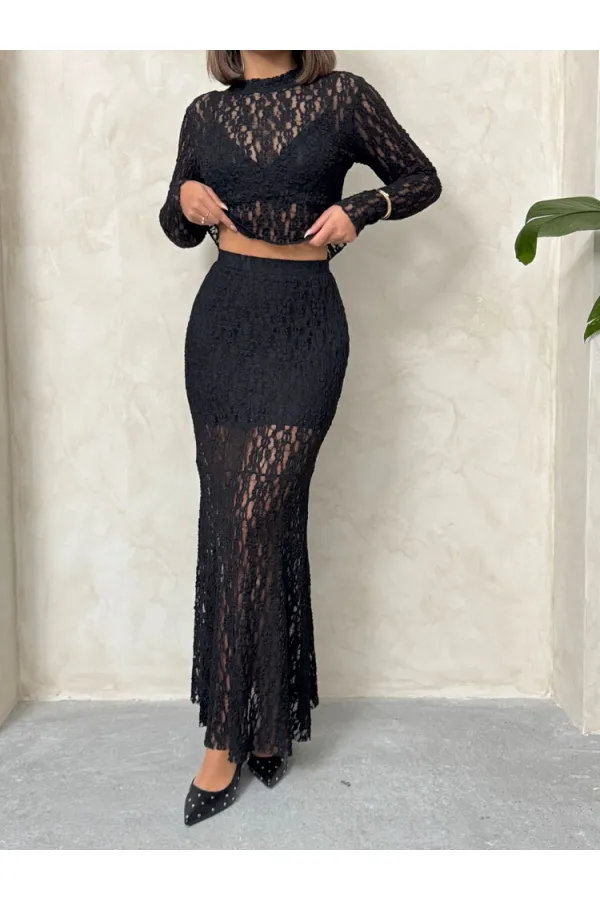 Dantel Toptan Abiye Etek- Siyah | TOPSHOW | F1887