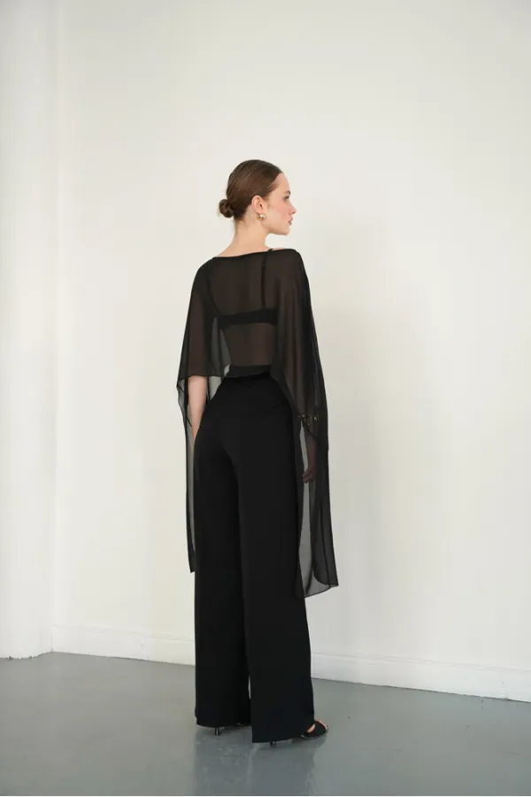 Chiffon Poncho - Black | D2938 - Topshow