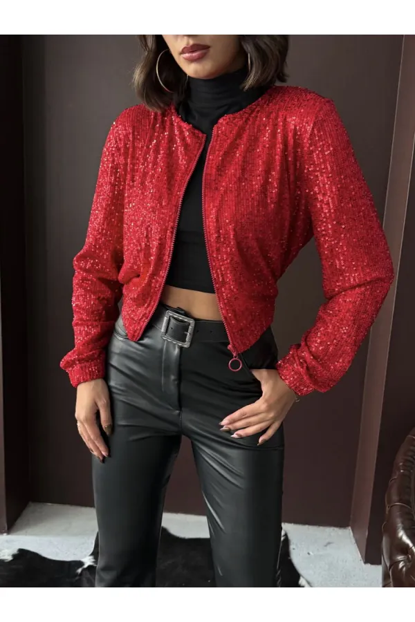 Topshow - Veste à sequins rouges pour femme en gros - Tenue de soirée élégante
