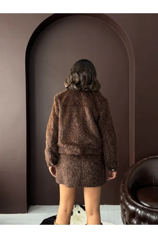 Topshow - Veste femme aspect fourrure (vente en gros) - Marron foncé