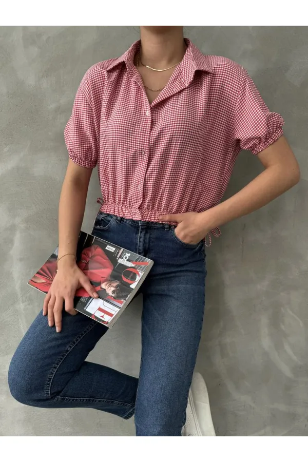 Topshow Fuşya Pitikare Beli Kolucu Lastikli Toptan Gömlek