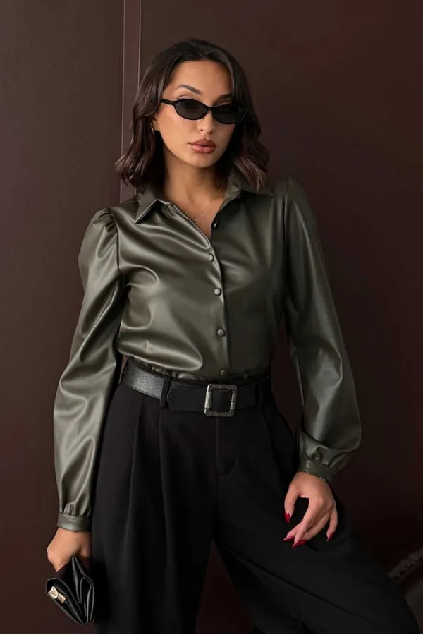 Chemises en similicuir Topshow en gros - Kaki | F2044