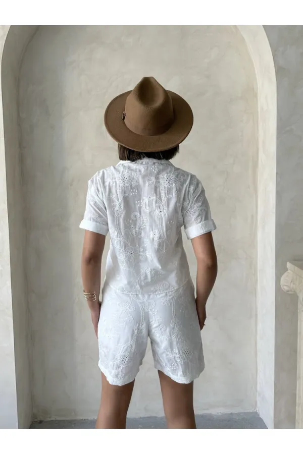 Nakışlı Vual Gömlek - Krem Topshow