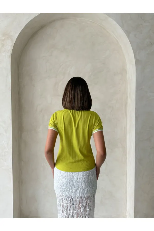 Topshow Fistık Krem Bisiklet Yaka Toptan T-Shirt