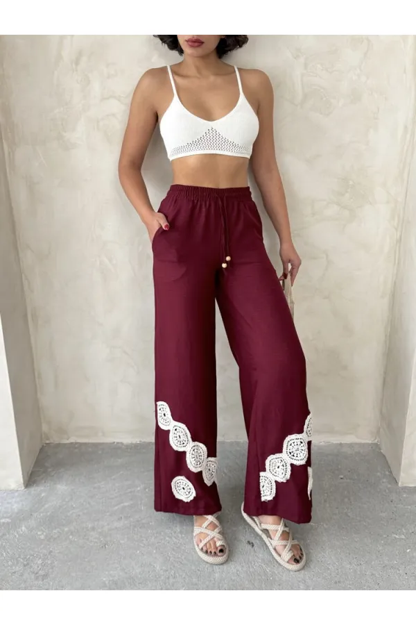 Bağcıklı Toptan Pantolon - Bordo | Topshow