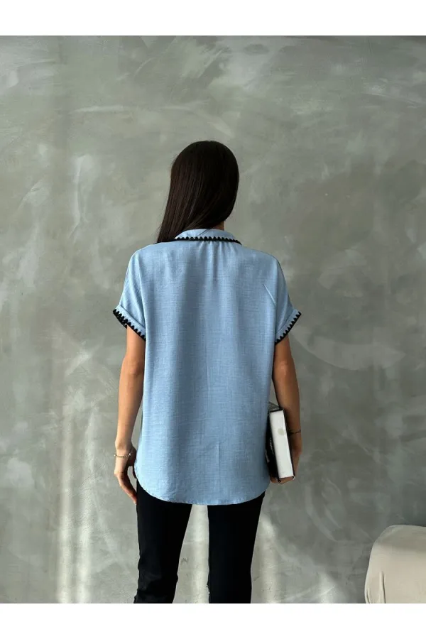 Topshow Blue Shepherd Stitched Linen Wholesale Shirt