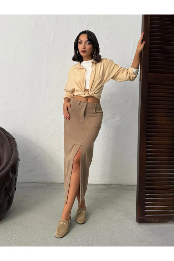 Jupe en velours côtelé Topshow en gros - Vison | F2033