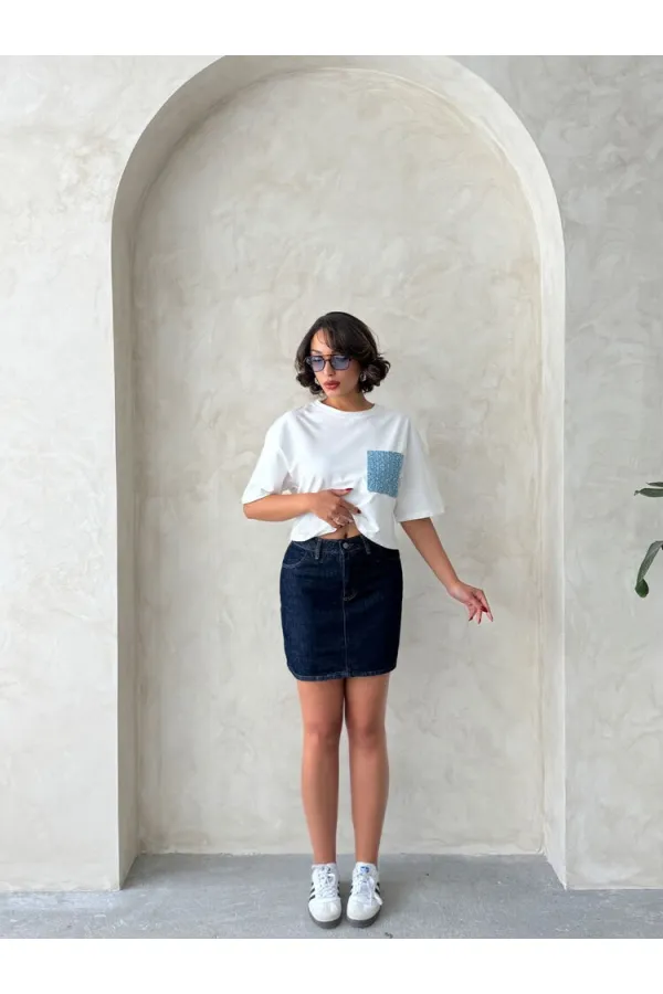 T-shirt bleu avec poche, en gros | Topshow