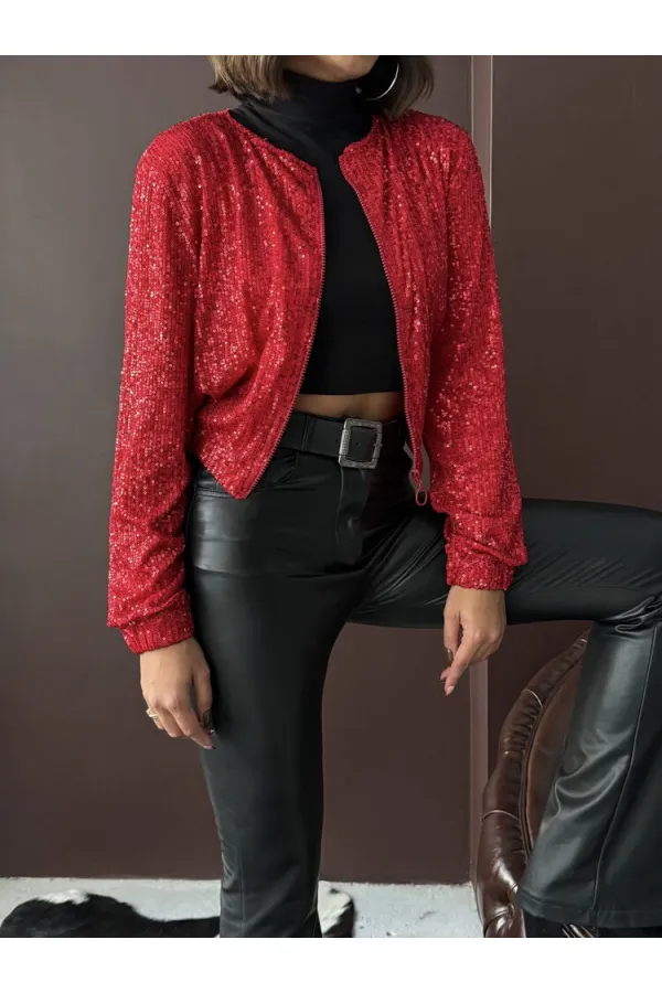 Topshow - Veste à sequins rouges pour femme en gros - Tenue de soirée élégante