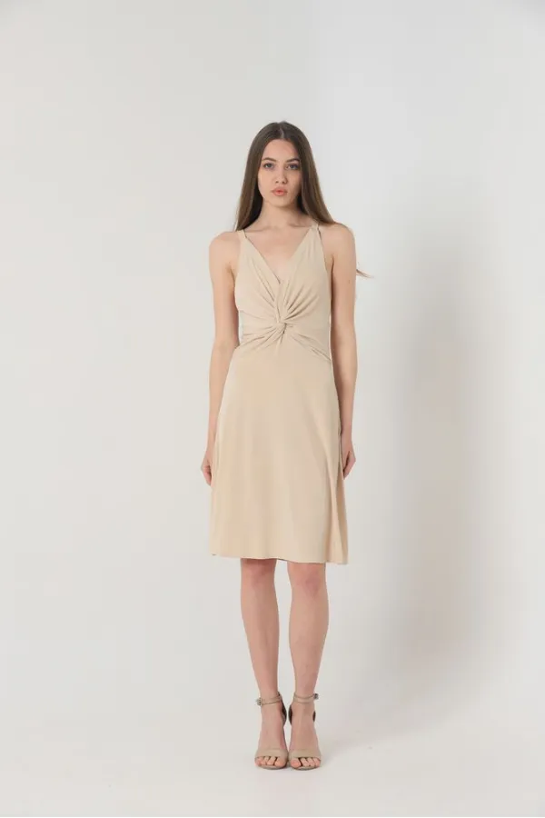 Robe Topshow à bretelles en pierre et col en V au-dessus du genou (vente en gros)