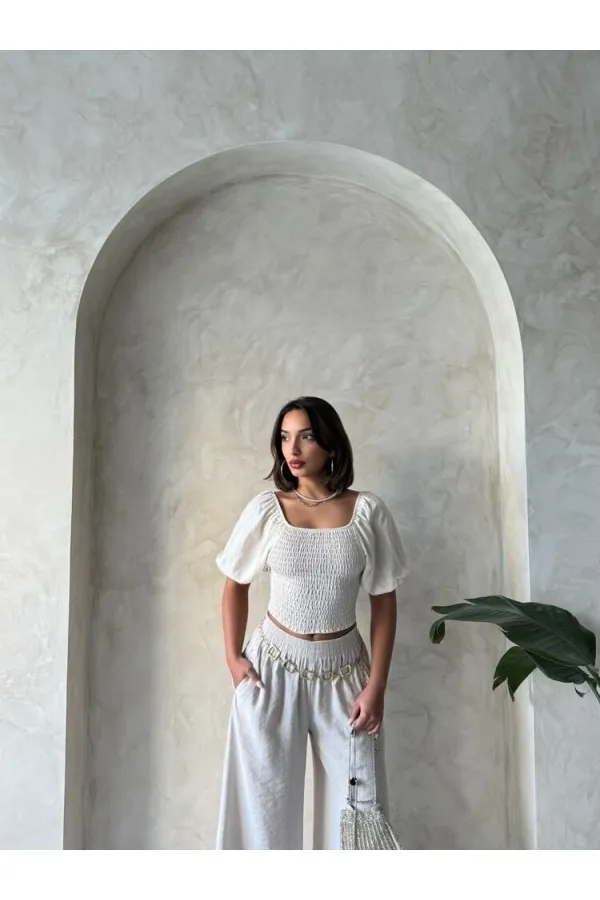 Topshow Light Stone Striped Gipel Wholesale Blouse