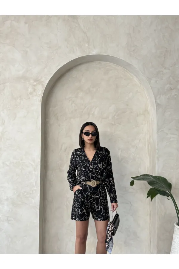 Nakışlı Toptan Şort - Siyah | Topshow