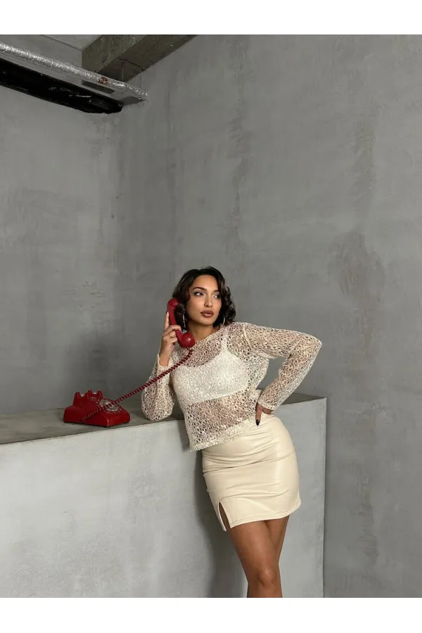 Diz Üstü Deri Toptan Etek - Taş | TOPSHOW | F1114