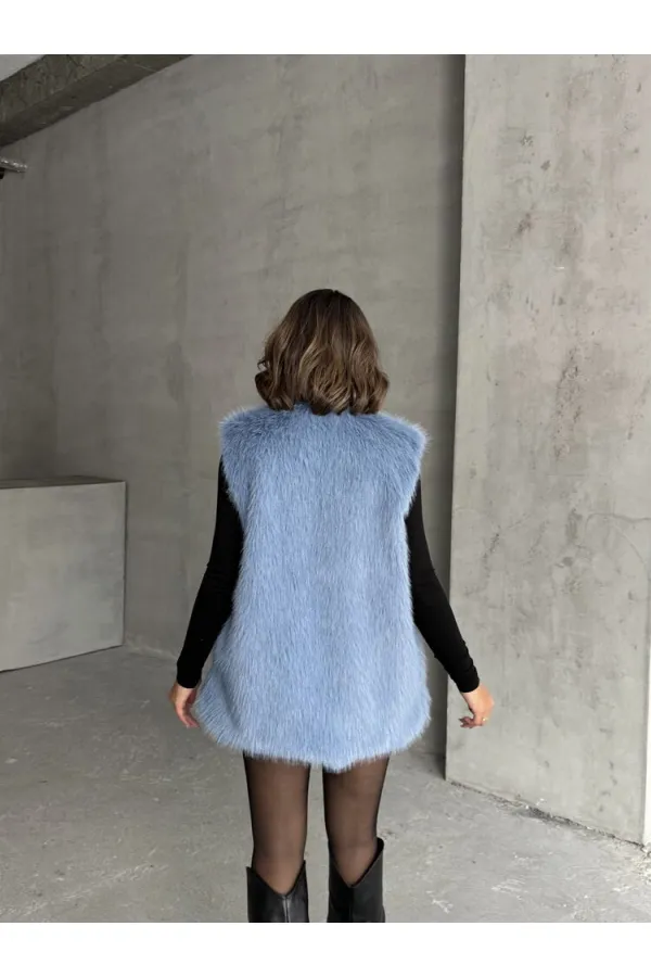 Gilet en plumes bleu en gros | TOPSHOW | F1567