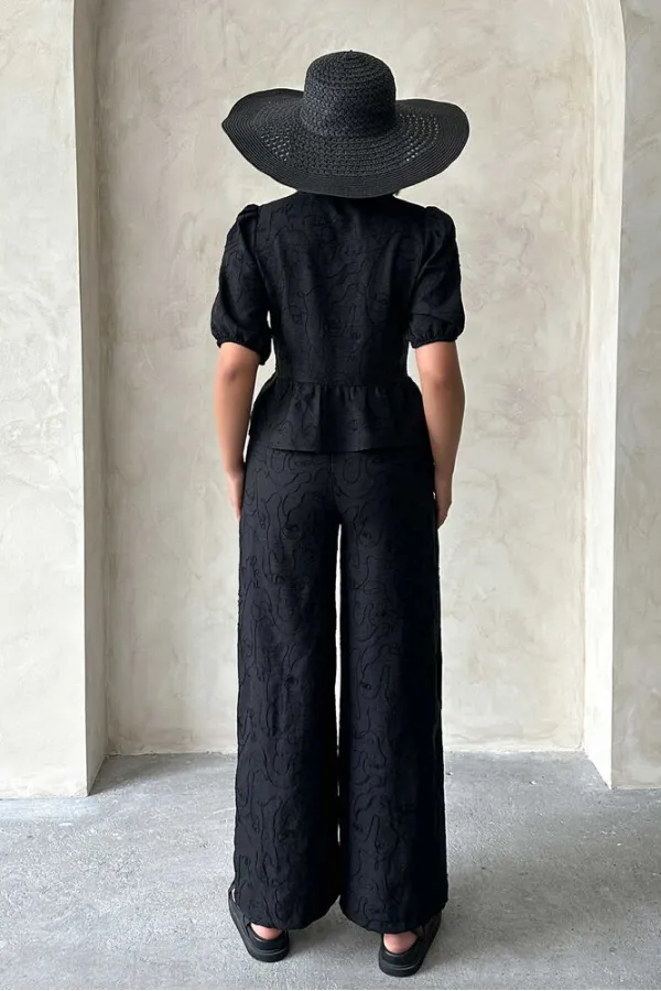 Önden Bağlamalı Nakışlı Toptan Bluz - Siyah Siyah | Topshow