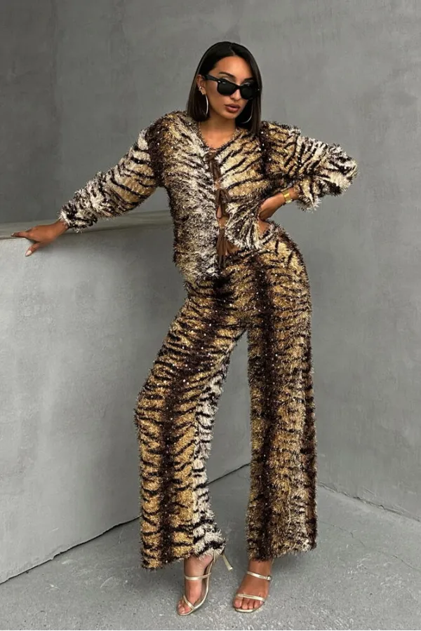 Pantalon à motif tigre en gros - Zébré marron. | TOPSHOW | F1768