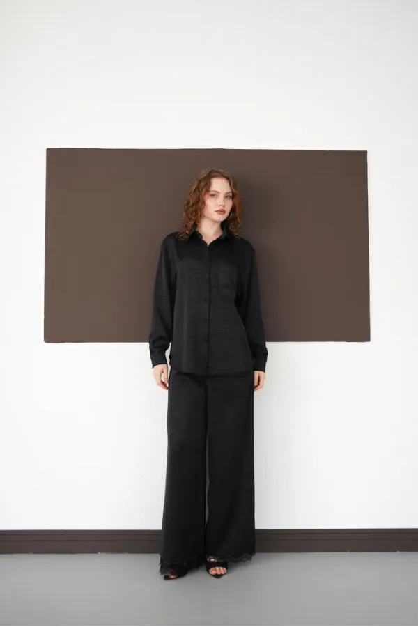 Chemise à manches longues en gros - Noire | F2101 - Topshow