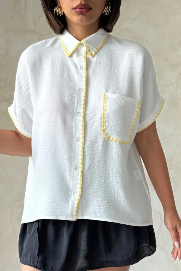 Shepherd's Stitched Linen Shirt - Cream Yellow | Topshow