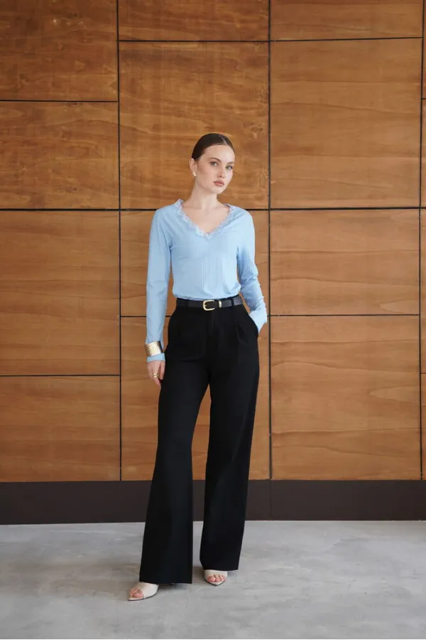 Yakası Dantel Detaylı Sweatshırt - Mavi | F2088 - Topshow