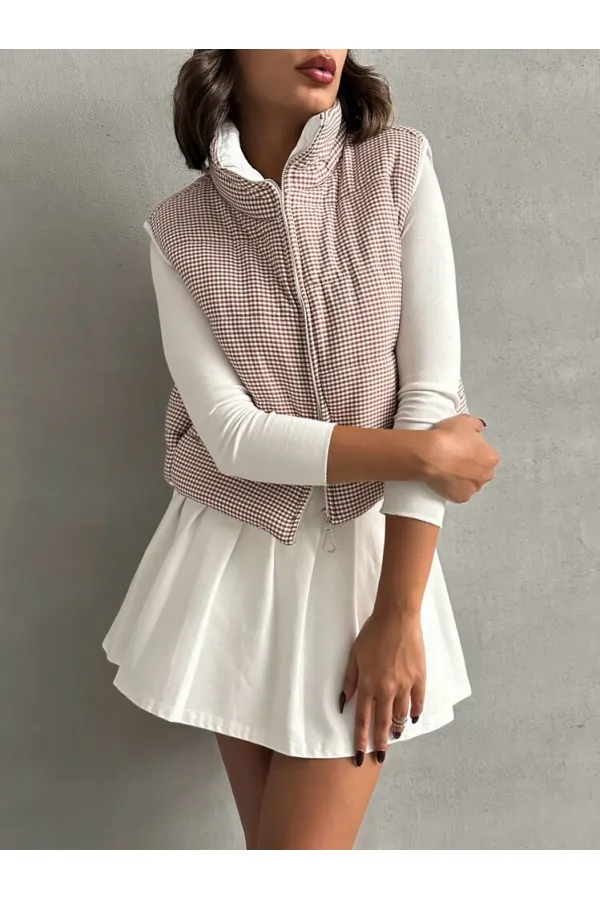 Doudoune sans manches en fibre à motif Pitikare - Marron | TOPSHOW | F1741