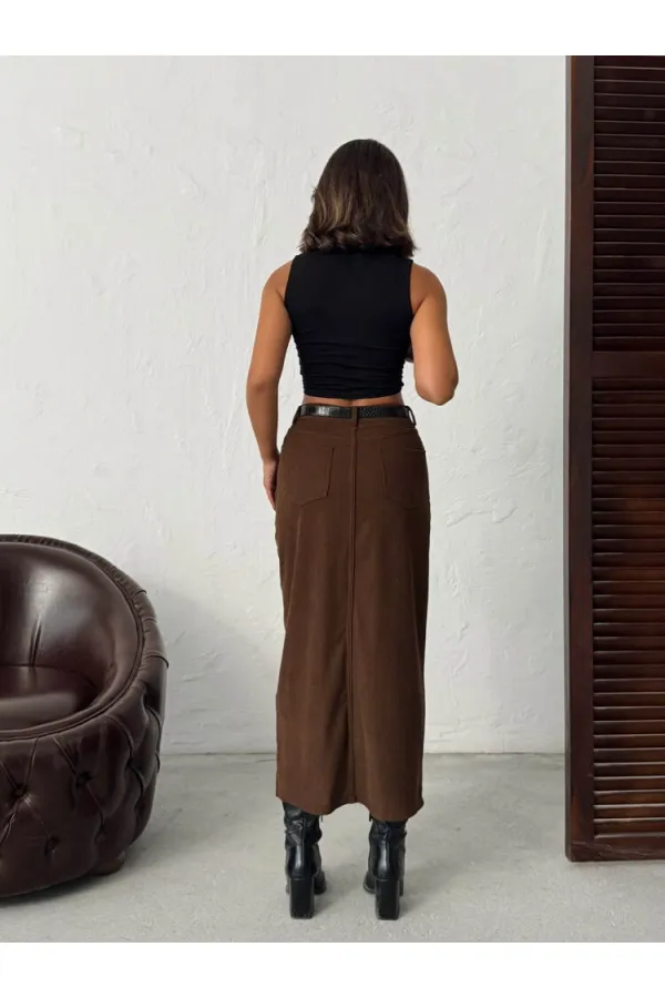Jupe en velours côtelé Topshow en gros - Marron | F2033