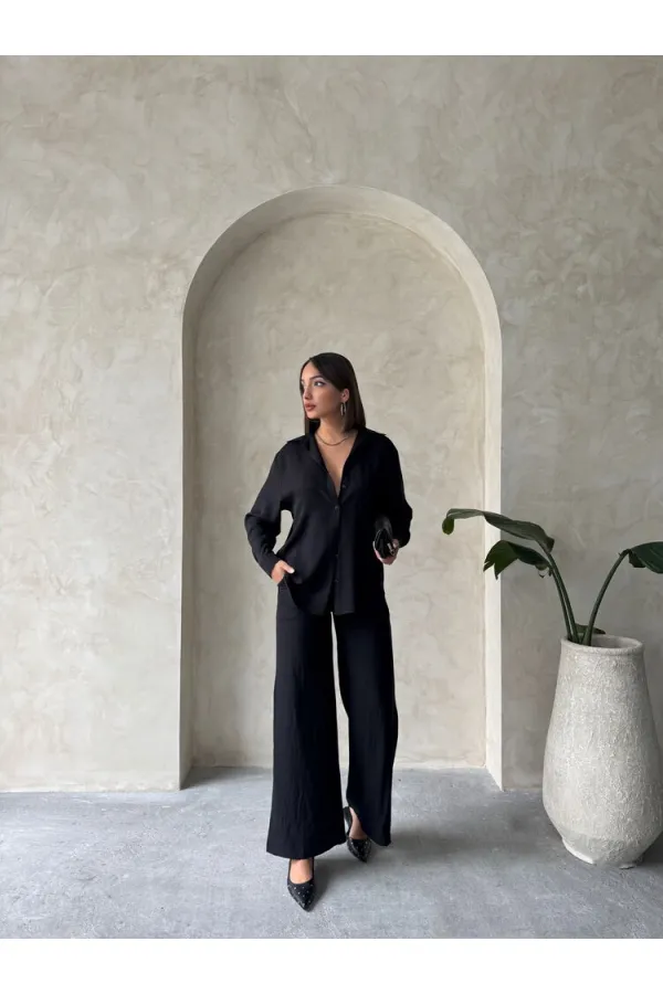 Topshow Siyah Keten Toptan Pantolon