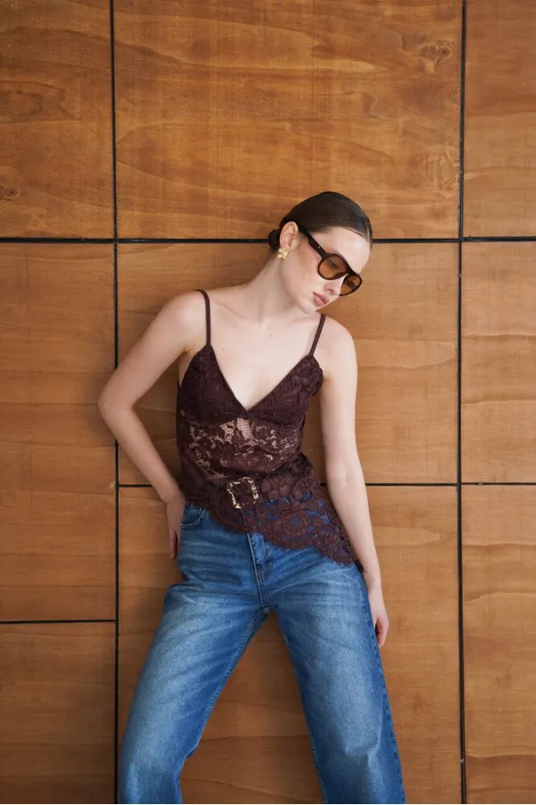 Askılı Brode Buluz - Kahve | D2965 - Topshow