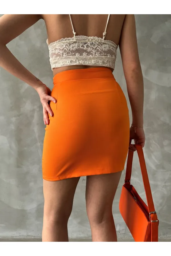 Jupe au-dessus du genou avec chaîne de taille - Orange (vente en gros) | TOPSHOW