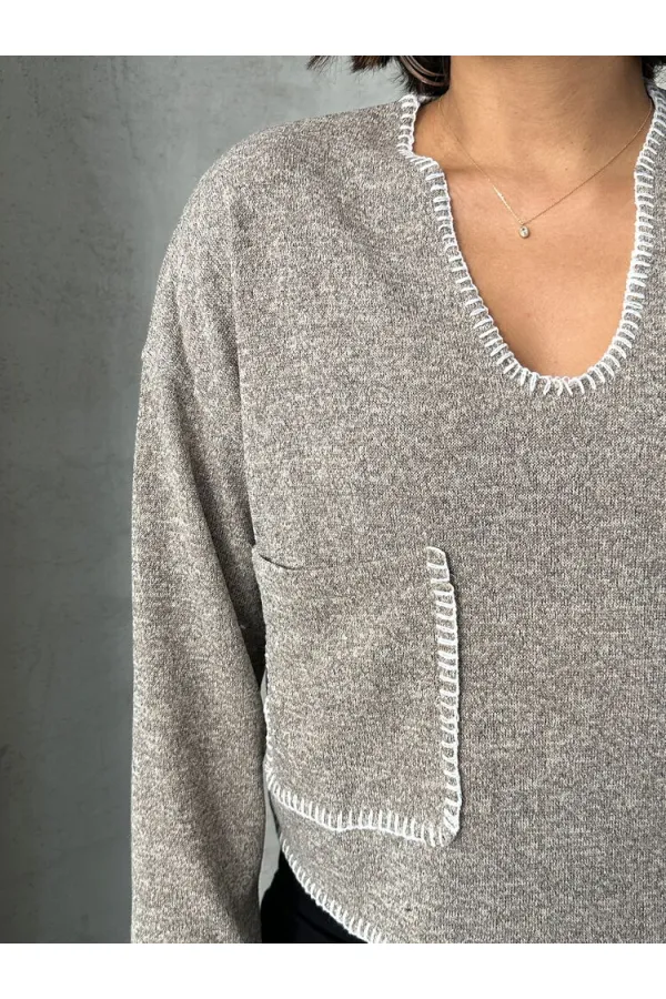 Shepherd's Stitched Knitwear Wholesale Blouse - Beige | TOPSHOW | F1652