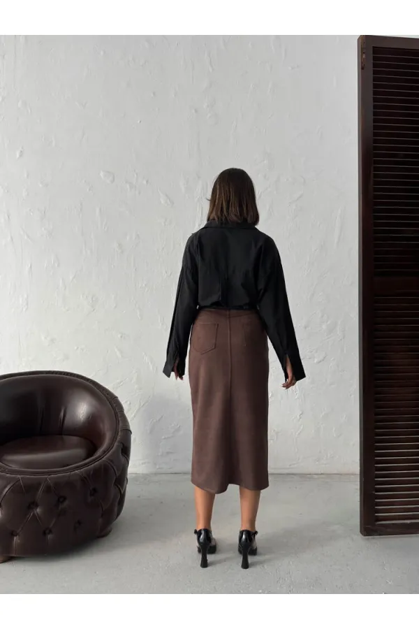 Topshow Kahve  Süet Toptan Etek