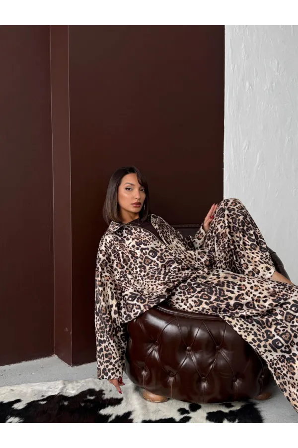 Manteau en satin imprimé léopard Topshow (vente en gros) - Léopard | F2032