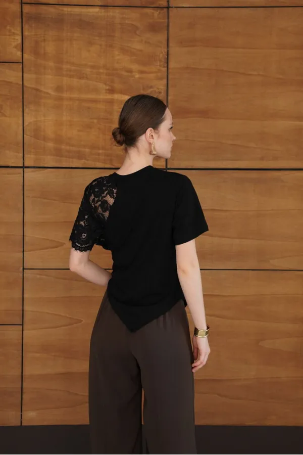 Blouse brodée à la taille en gros - Noire | D2966 - Topshow