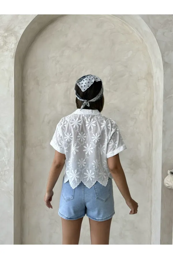 Nakışlı Gömlek - Krem Topshow