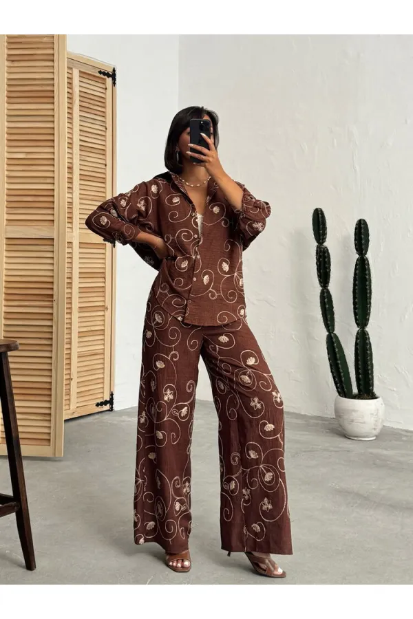 Chemise brodée - Marron Dsn2 | Topshow | F1899