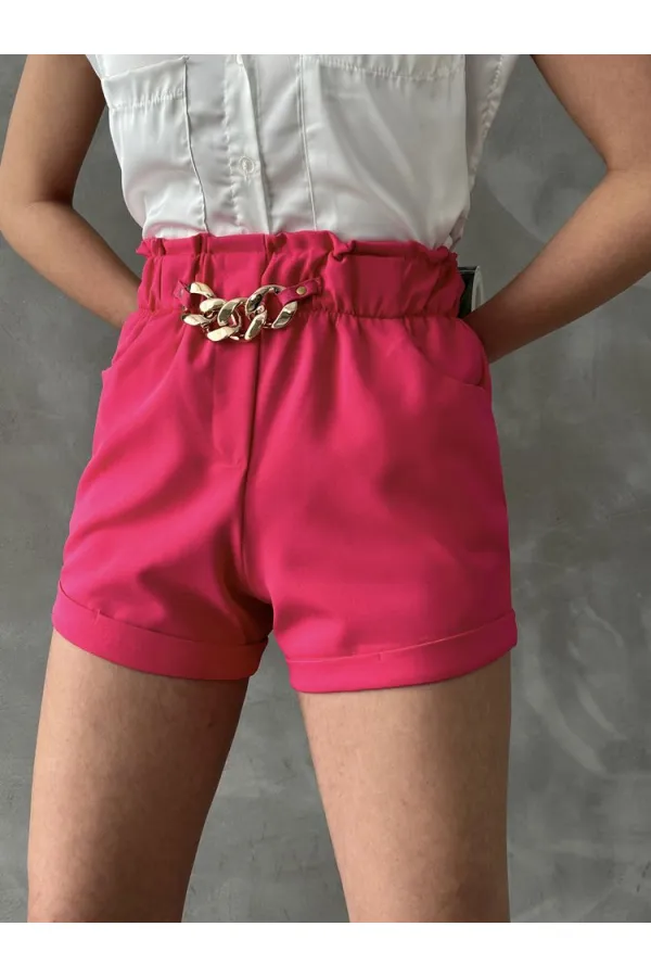 Topshow Fuşya Kemer Üstü Halkalı Cepli Toptan Şort