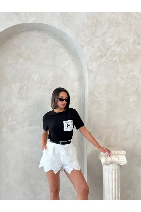 Wholesale T-Shirt with Pocket Detail - Black and White | Topshow