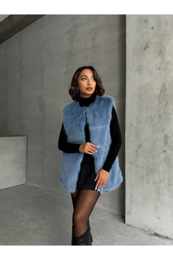 Gilet en plumes bleu en gros | TOPSHOW | F1567
