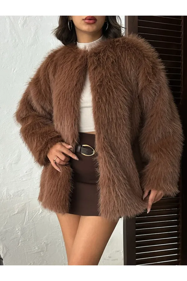 Faux Fur Wholesale Jacket - Brown | TOPSHOW | F1608