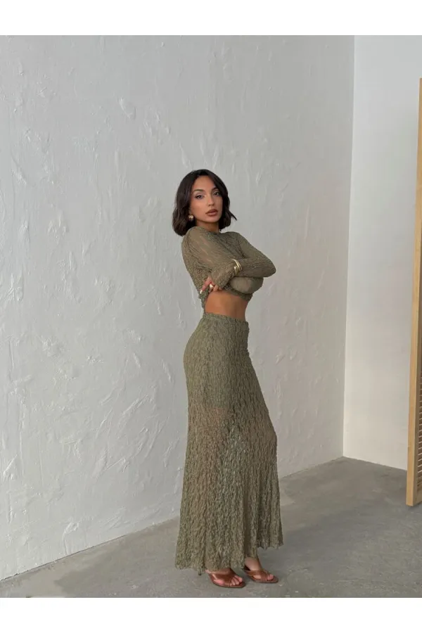 Khaki Color Long Transparent Wholesale Skirt | Topshow | F1887