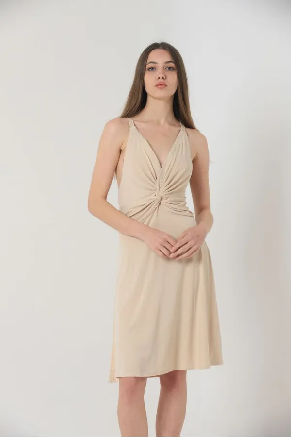 Robe Topshow à bretelles en pierre et col en V au-dessus du genou (vente en gros)