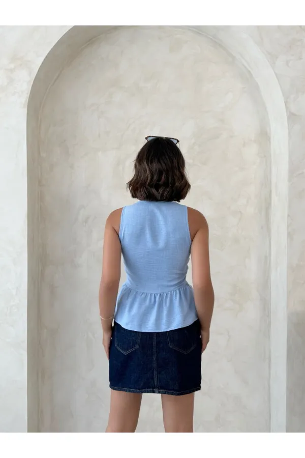 Dantel Detaylı Askılı Toptan Bluz- Mavi | Topshow