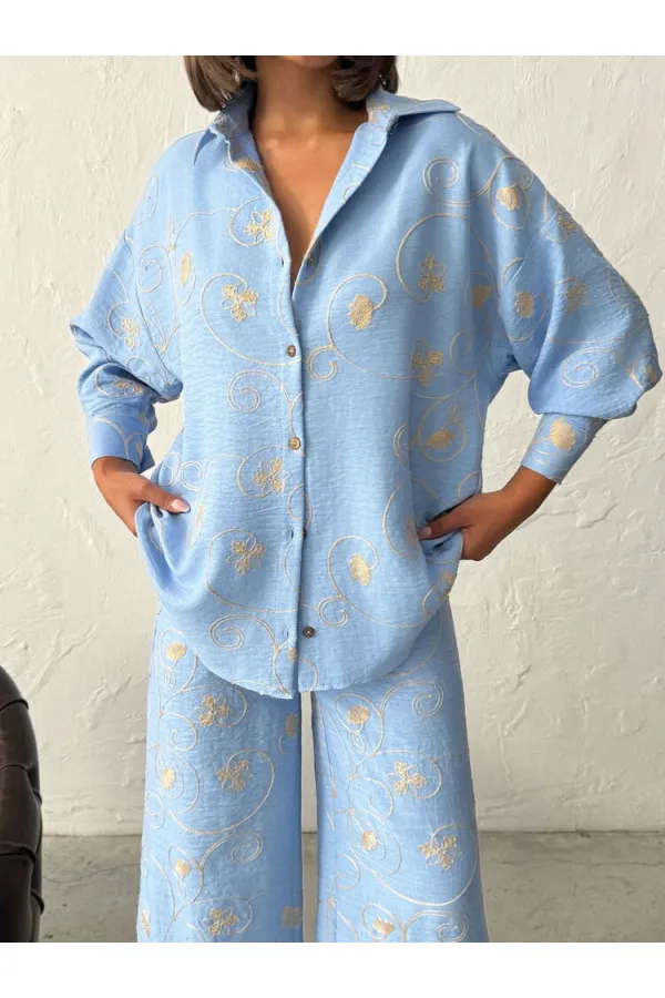 Nakışlı Toptan Gömlek - | Topshow | F1899