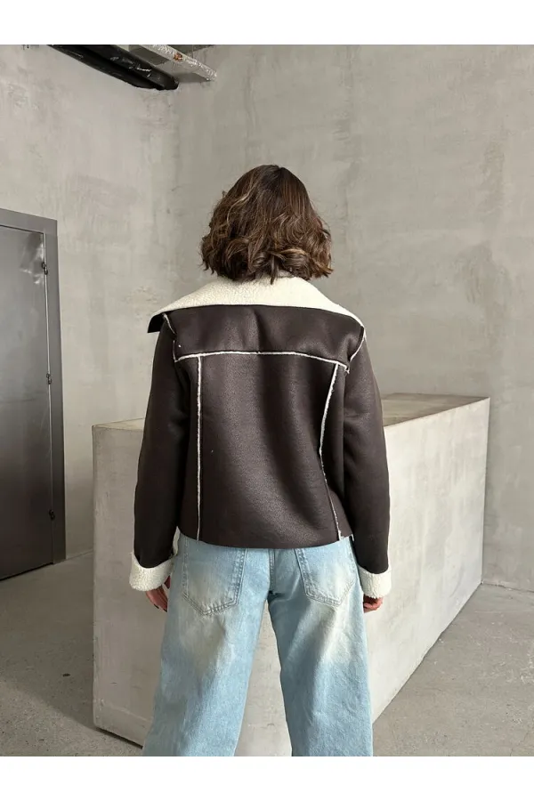 Süet Peluş Toptan Mont - Haki Krem | TOPSHOW | F1856