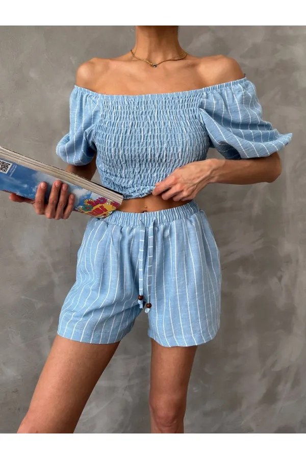 Topshow Blue Striped Gipel Wholesale Blouse