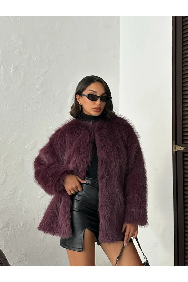 Suni Kürk Toptan Ceket - Mürdüm | TOPSHOW | F1608