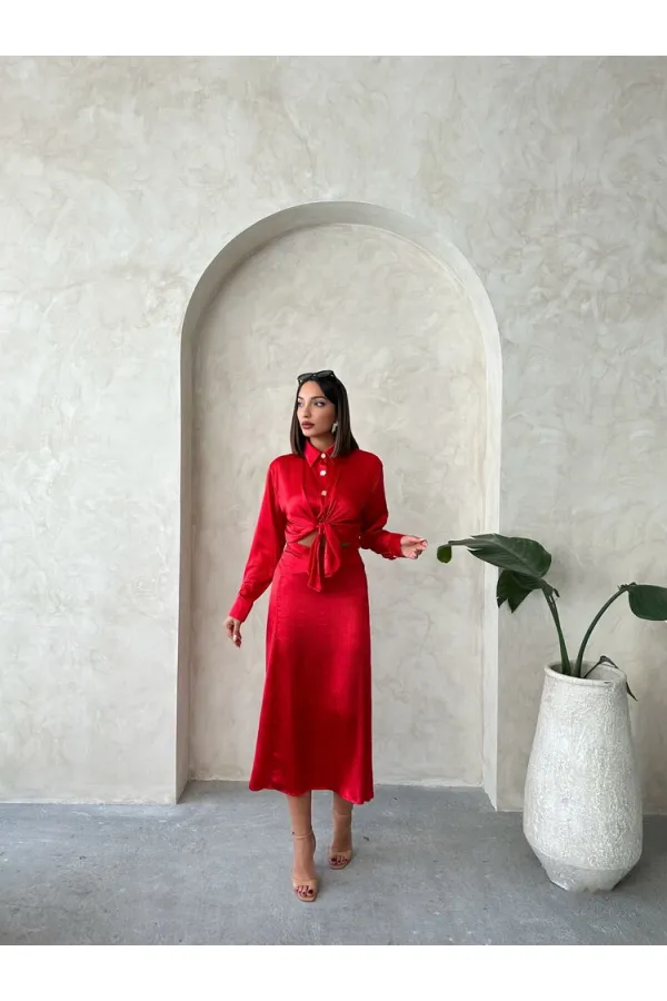 Chemise en satin Krasli en gros - Rouge | Topshow | F1914